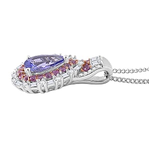 D'Joy Tanzanite and Multi Gemstone 2.20 ctw Rosefire Pendant Necklace in 18K Vermel RG and Rhodium Over Sterling Silver 18 Inches 