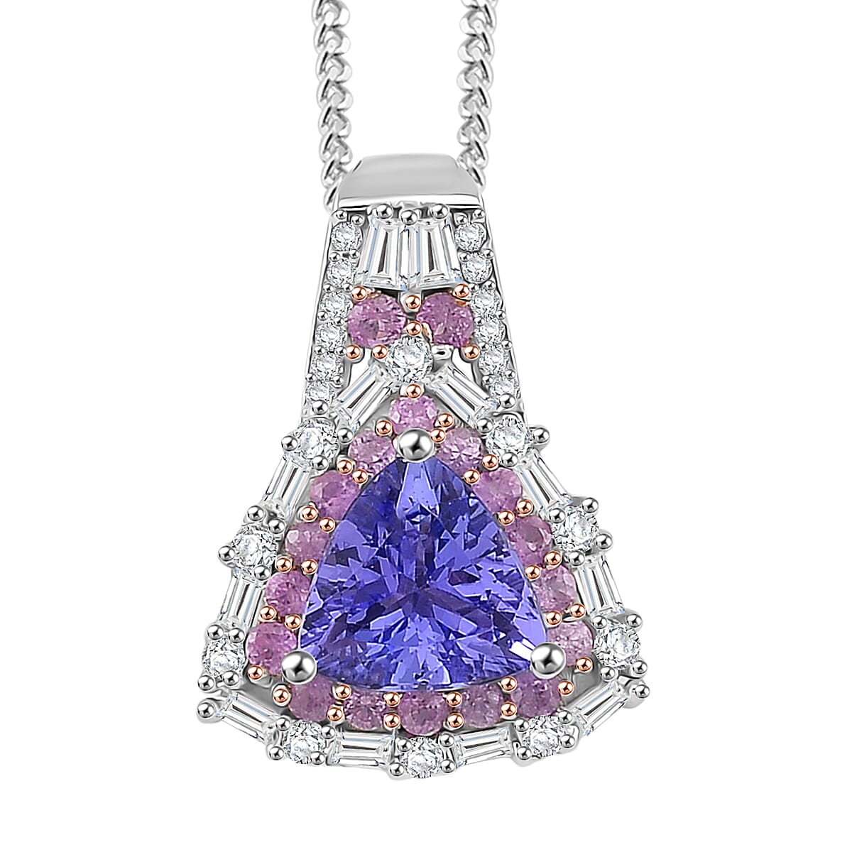 D'Joy Tanzanite, Multi Gemstone Pendant Necklace (18 Inches) in 18K Vermel RG and Rhodium Over Sterling Silver 2.25 ctw
