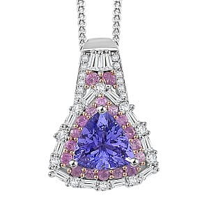 D'Joy Tanzanite and Multi Gemstone 2.00 ctw Rosefire Pendant Necklace in 18K Vermel RG and Rhodium Over Sterling Silver 18 Inches 