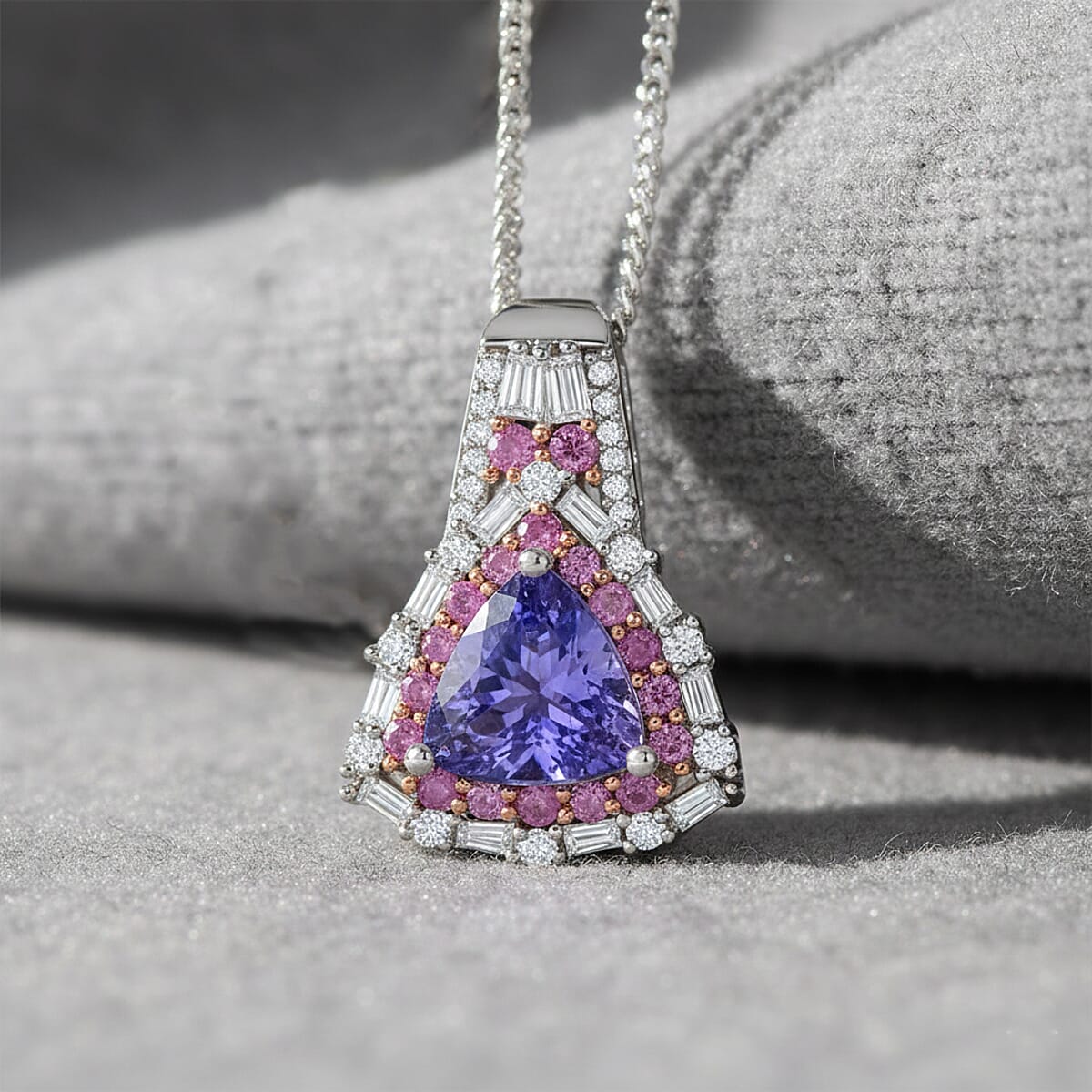 D'Joy Tanzanite and Multi Gemstone 2.00 ctw Rosefire Pendant Necklace in 18K Vermel RG and Rhodium Over Sterling Silver 18 Inches  image number 1
