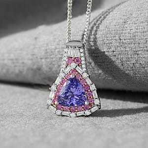 D'Joy Tanzanite and Multi Gemstone 2.00 ctw Rosefire Pendant Necklace in 18K Vermel RG and Rhodium Over Sterling Silver 18 Inches 