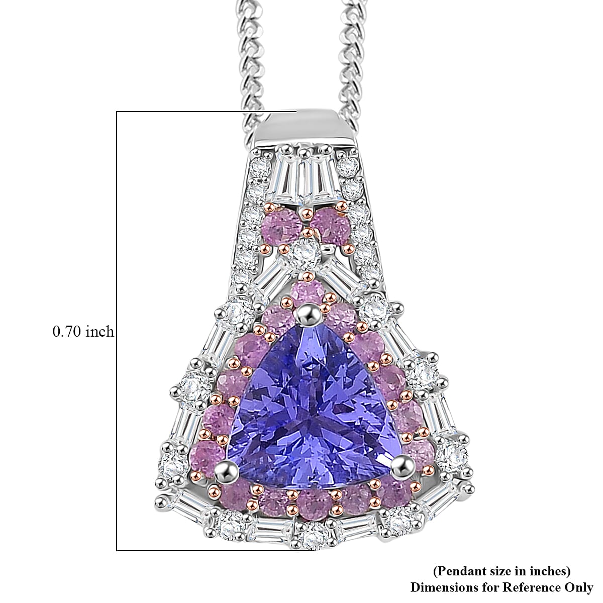 D'Joy Tanzanite and Multi Gemstone 2.00 ctw Rosefire Pendant Necklace in 18K Vermel RG and Rhodium Over Sterling Silver 18 Inches