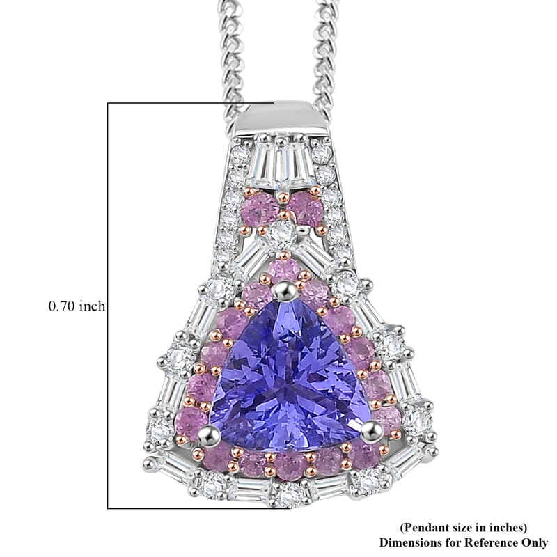 D'Joy Tanzanite and Multi Gemstone 2.00 ctw Rosefire Pendant Necklace in 18K Vermel RG and Rhodium Over Sterling Silver 18 Inches