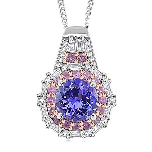 D'Joy Tanzanite and Multi Gemstone 2.20 ctw Rosefire Pendant Necklace in 18K Vermel RG and Rhodium Over Sterling Silver 18 Inches 