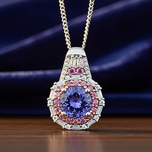 D'Joy Tanzanite and Multi Gemstone 2.20 ctw Rosefire Pendant Necklace in 18K Vermel RG and Rhodium Over Sterling Silver 18 Inches 
