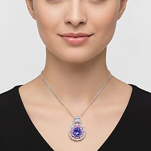 D'Joy Tanzanite and Multi Gemstone 2.20 ctw Rosefire Pendant Necklace in 18K Vermel RG and Rhodium Over Sterling Silver 18 Inches 
