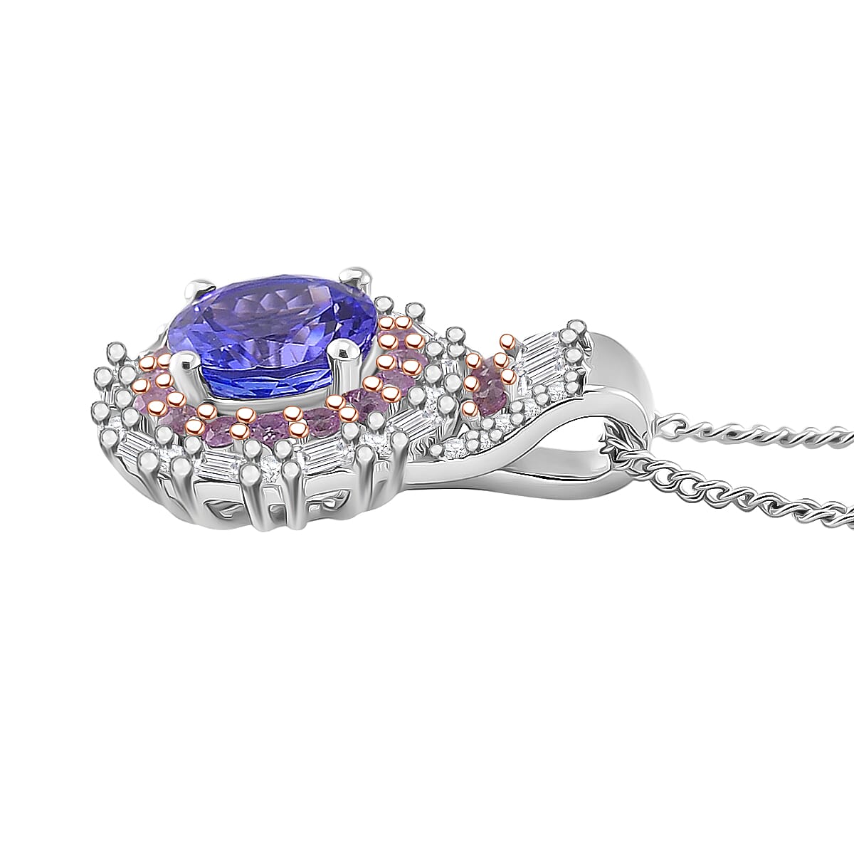 D'Joy Tanzanite and Multi Gemstone 2.20 ctw Rosefire Pendant Necklace in 18K Vermel RG and Rhodium Over Sterling Silver 18 Inches  image number 3