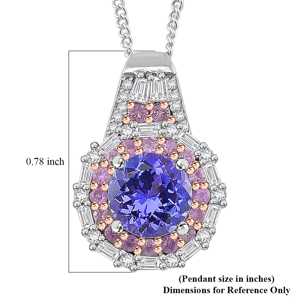 D'Joy Tanzanite and Multi Gemstone 2.20 ctw Rosefire Pendant Necklace in 18K Vermel RG and Rhodium Over Sterling Silver 18 Inches  image number 6