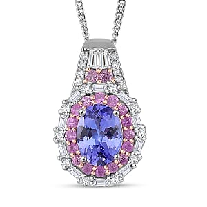 D'Joy Tanzanite and Multi Gemstone 2.15 ctw Rosefire Pendant Necklace in 18K Vermel RG and Rhodium Over Sterling Silver 18 Inches 