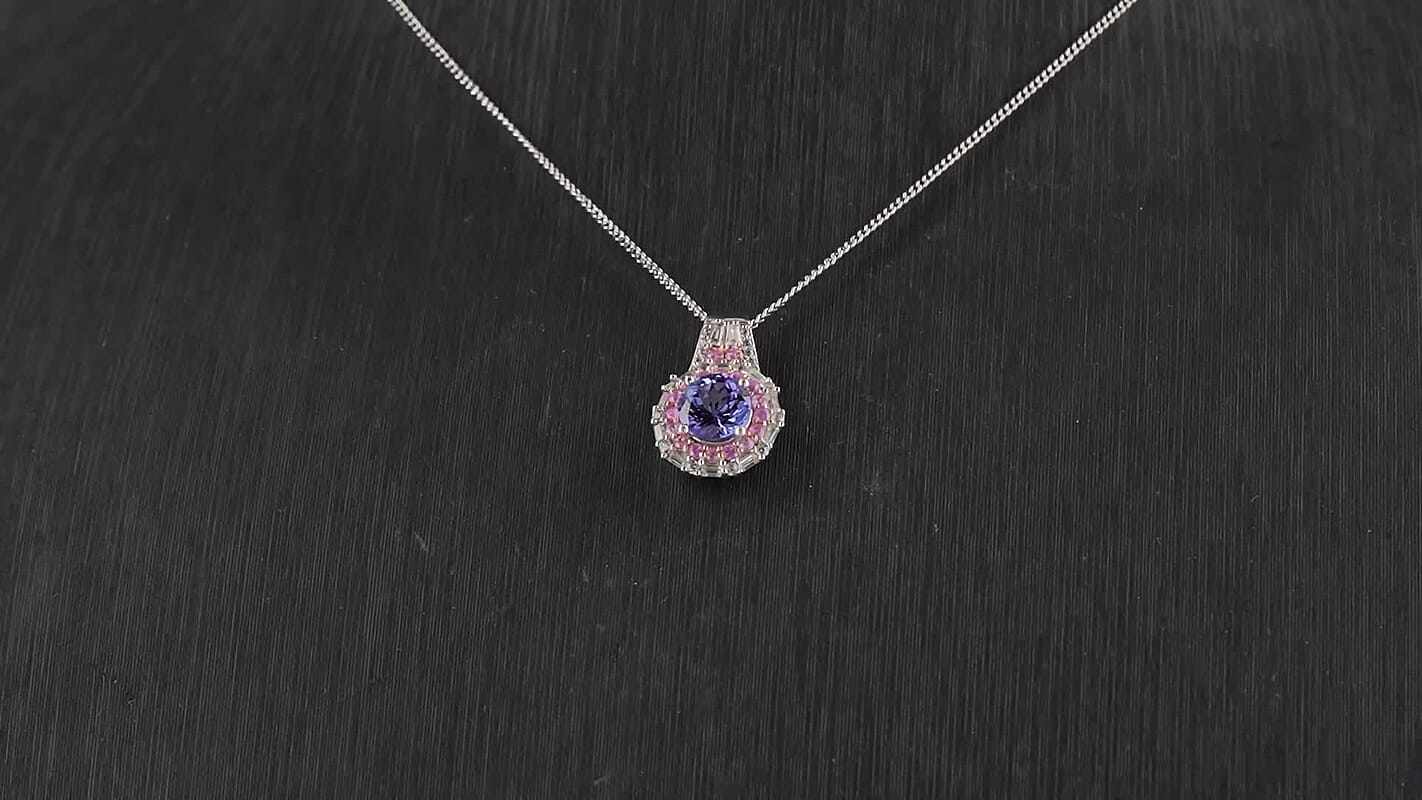 D'Joy Tanzanite, Multi Gemstone Pendant Necklace (18 Inches) in 18K Vermel RG and Rhodium Over Sterling Silver 2.25 ctw