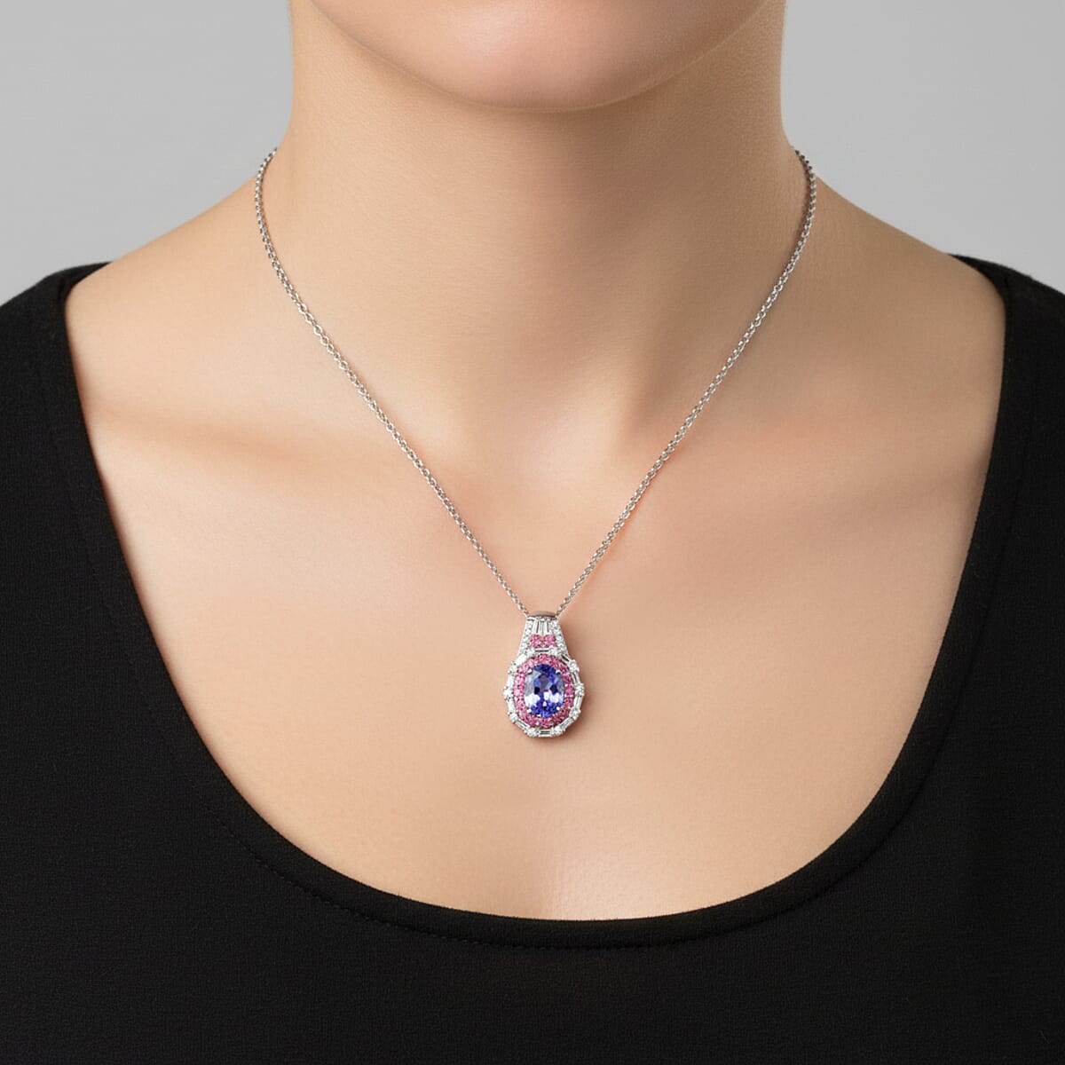 D'Joy Tanzanite and Multi Gemstone 2.15 ctw Rosefire Pendant Necklace in 18K Vermel RG and Rhodium Over Sterling Silver 18 Inches  image number 2