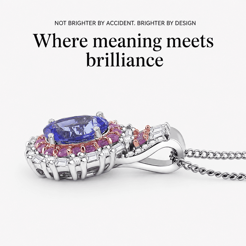 D'Joy Tanzanite and Multi Gemstone 2.15 ctw Rosefire Pendant Necklace in 18K Vermel RG and Rhodium Over Sterling Silver 18 Inches