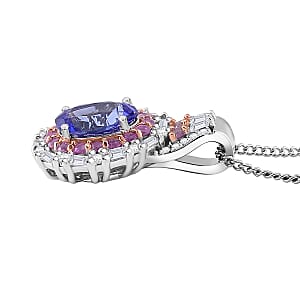 D'Joy Tanzanite and Multi Gemstone 2.15 ctw Rosefire Pendant Necklace in 18K Vermel RG and Rhodium Over Sterling Silver 18 Inches 
