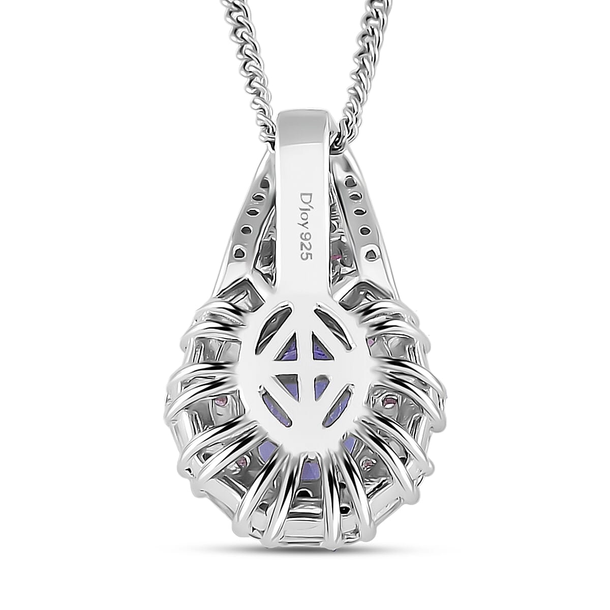 D'Joy Tanzanite and Multi Gemstone 2.15 ctw Rosefire Pendant Necklace in 18K Vermel RG and Rhodium Over Sterling Silver 18 Inches