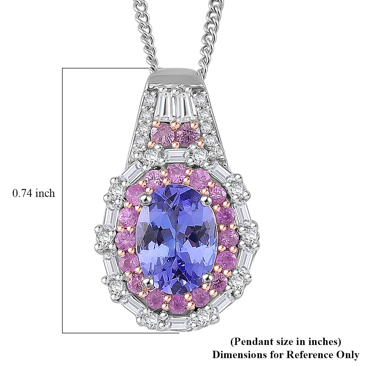 D'Joy Tanzanite and Multi Gemstone 2.15 ctw Rosefire Pendant Necklace in 18K Vermel RG and Rhodium Over Sterling Silver 18 Inches