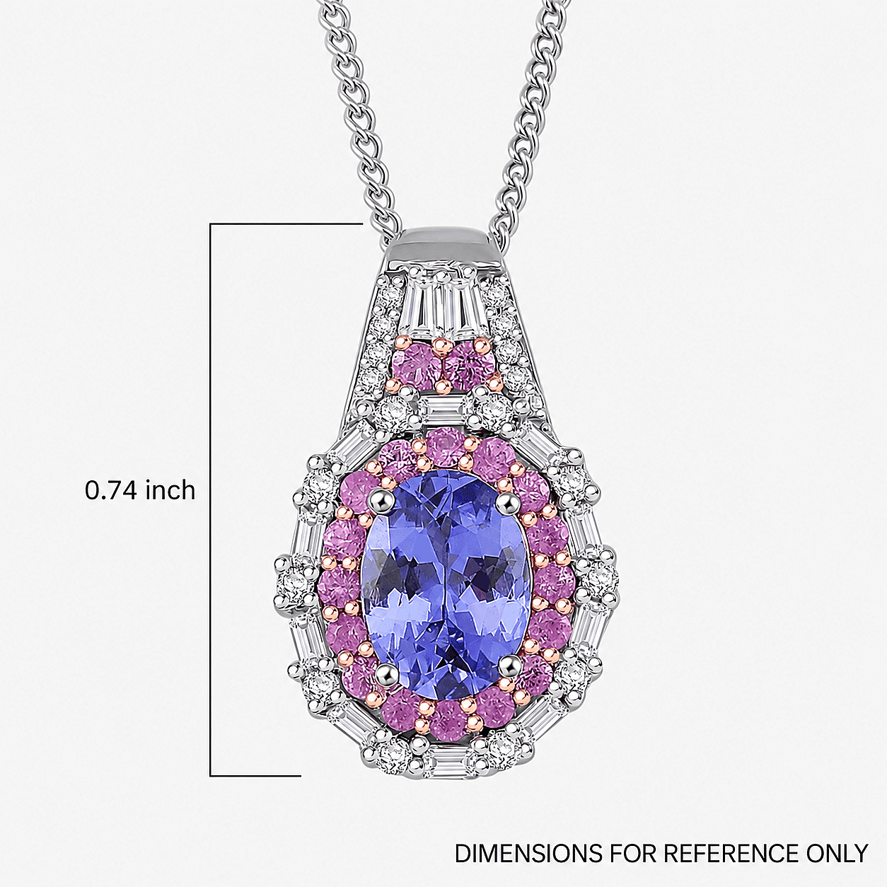 D'Joy Tanzanite and Multi Gemstone 2.15 ctw Rosefire Pendant Necklace in 18K Vermel RG and Rhodium Over Sterling Silver 18 Inches