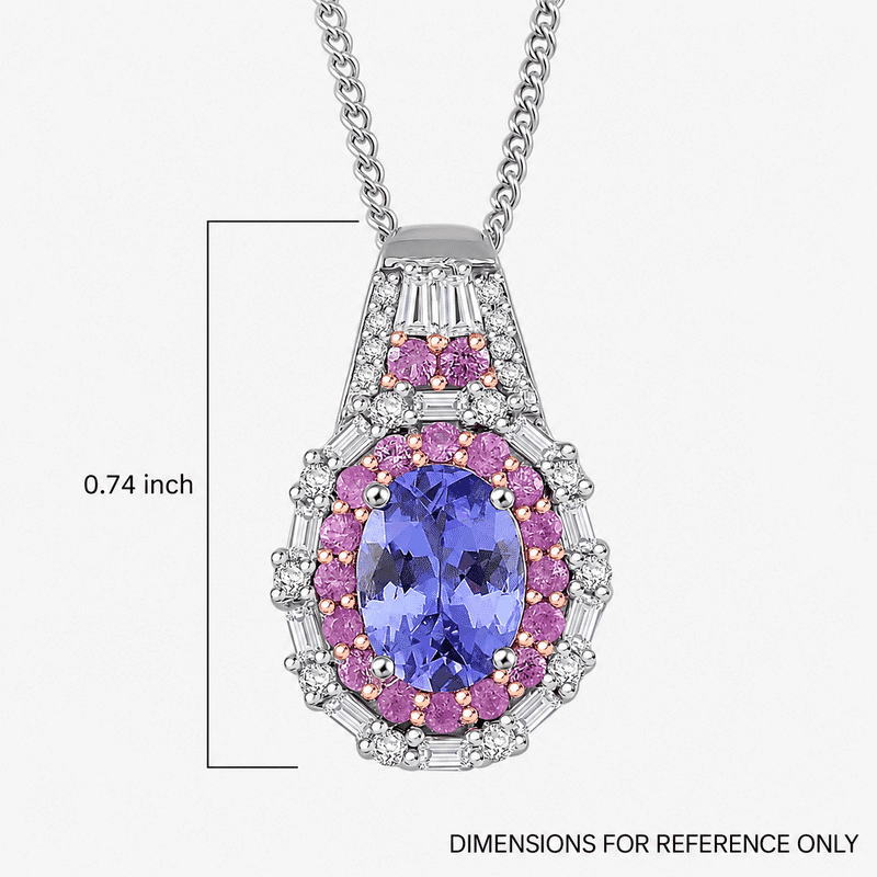 D'Joy Tanzanite and Multi Gemstone 2.15 ctw Rosefire Pendant Necklace in 18K Vermel RG and Rhodium Over Sterling Silver 18 Inches