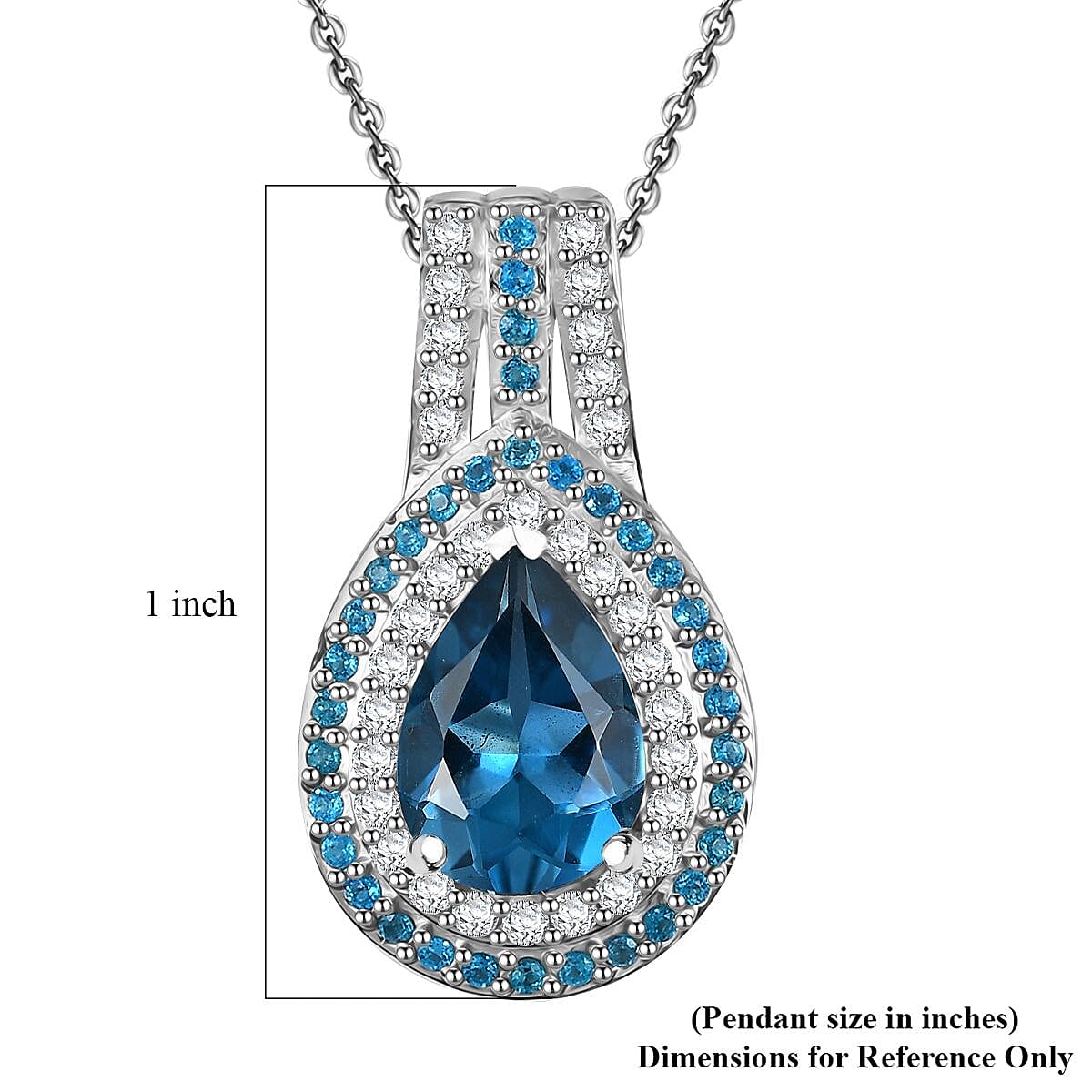 Premium London Blue Topaz and Multi Gemstone 2.90 ctw Ocean Teardrop Pendant Necklace in Rhodium Over Sterling Silver 20 Inches