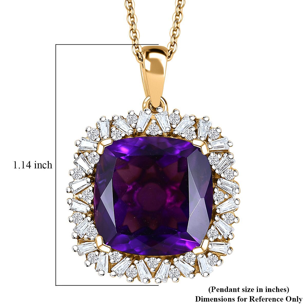 D'Joy AAA Zambian Amethyst and Moissanite 14.60 ctw Majestic Halo Pendant Necklace in 18K Vermeil Yellow Gold Over Sterling Silver 20 Inches