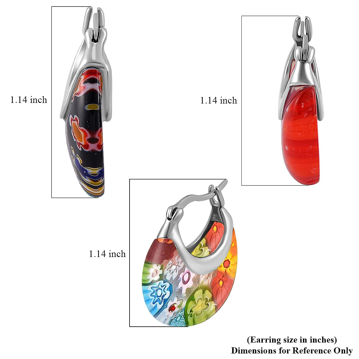 Set of 3 Red, Black and Multi Color Murano Style Basket Earrings in Stainless Steel with Lifetime Guarantee (Del. In 10-12 Days) image number 4