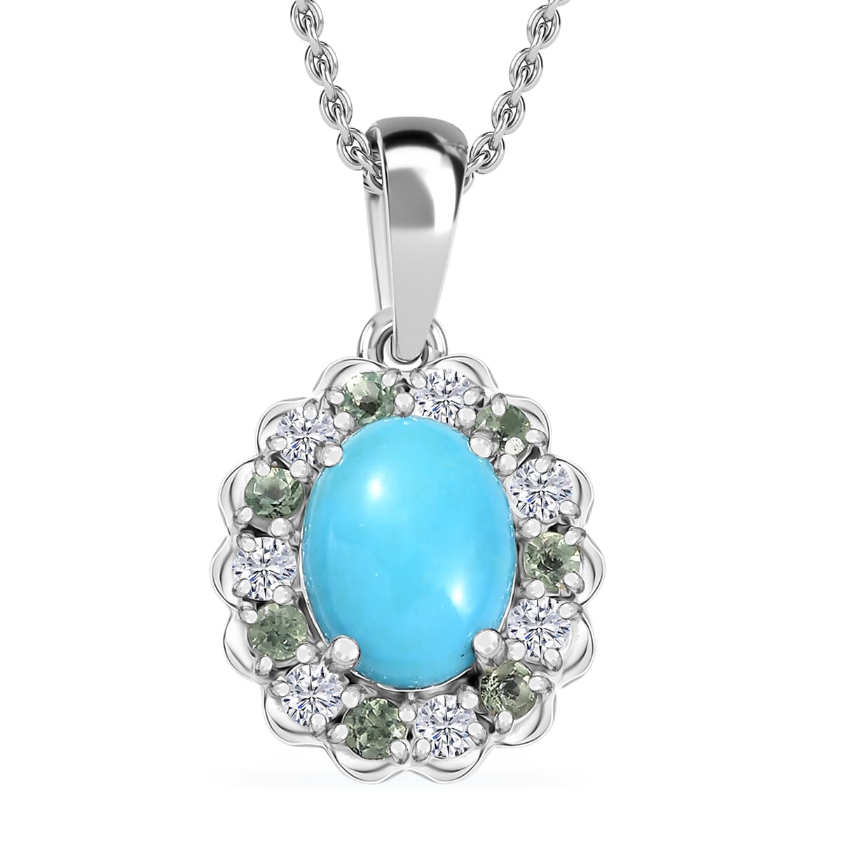 Premium Sleeping Beauty Turquoise and Multi Gemstone 2.25 ctw Pendant Necklace in Rhodium Over Sterling Silver 20 Inches image number 0