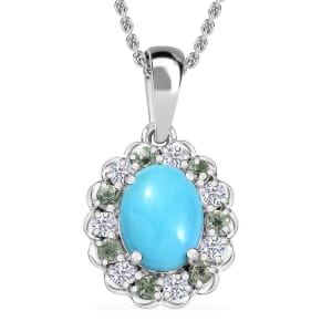 Premium Sleeping Beauty Turquoise and Multi Gemstone 2.25 ctw Pendant Necklace in Rhodium Over Sterling Silver 20 Inches