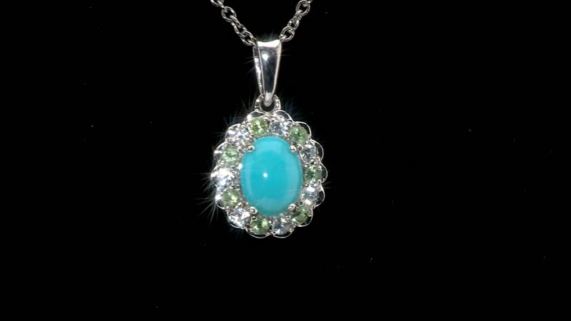 Premium Sleeping Beauty Turquoise and Multi Gemstone 2.25 ctw Pendant Necklace in Rhodium Over Sterling Silver 20 Inches