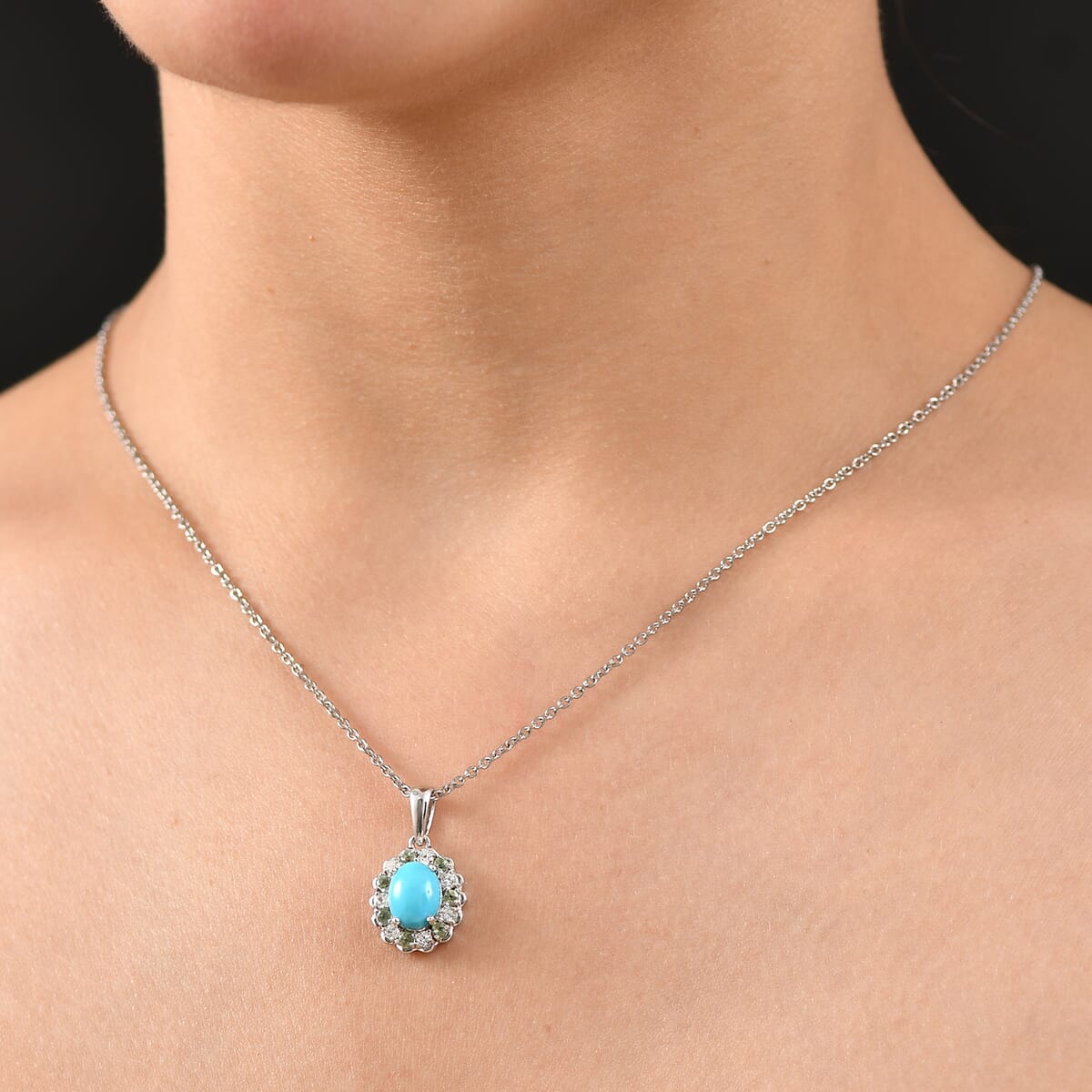 Premium Sleeping Beauty Turquoise and Multi Gemstone 2.25 ctw Pendant Necklace in Rhodium Over Sterling Silver 20 Inches image number 2