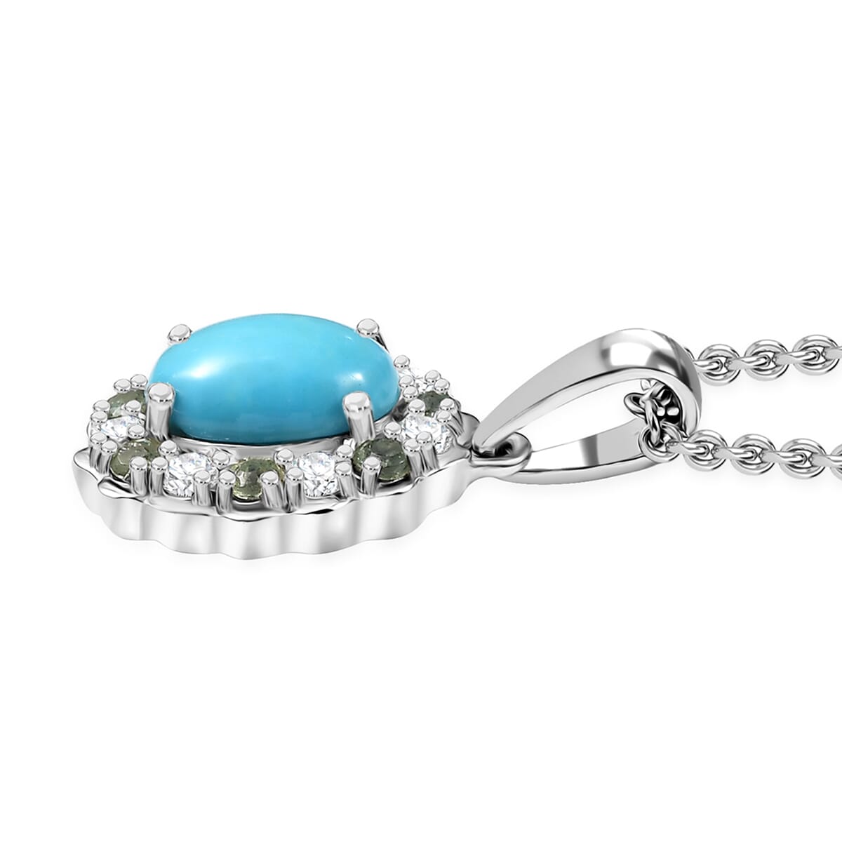 Premium Sleeping Beauty Turquoise and Multi Gemstone 2.25 ctw Pendant Necklace in Rhodium Over Sterling Silver 20 Inches image number 3