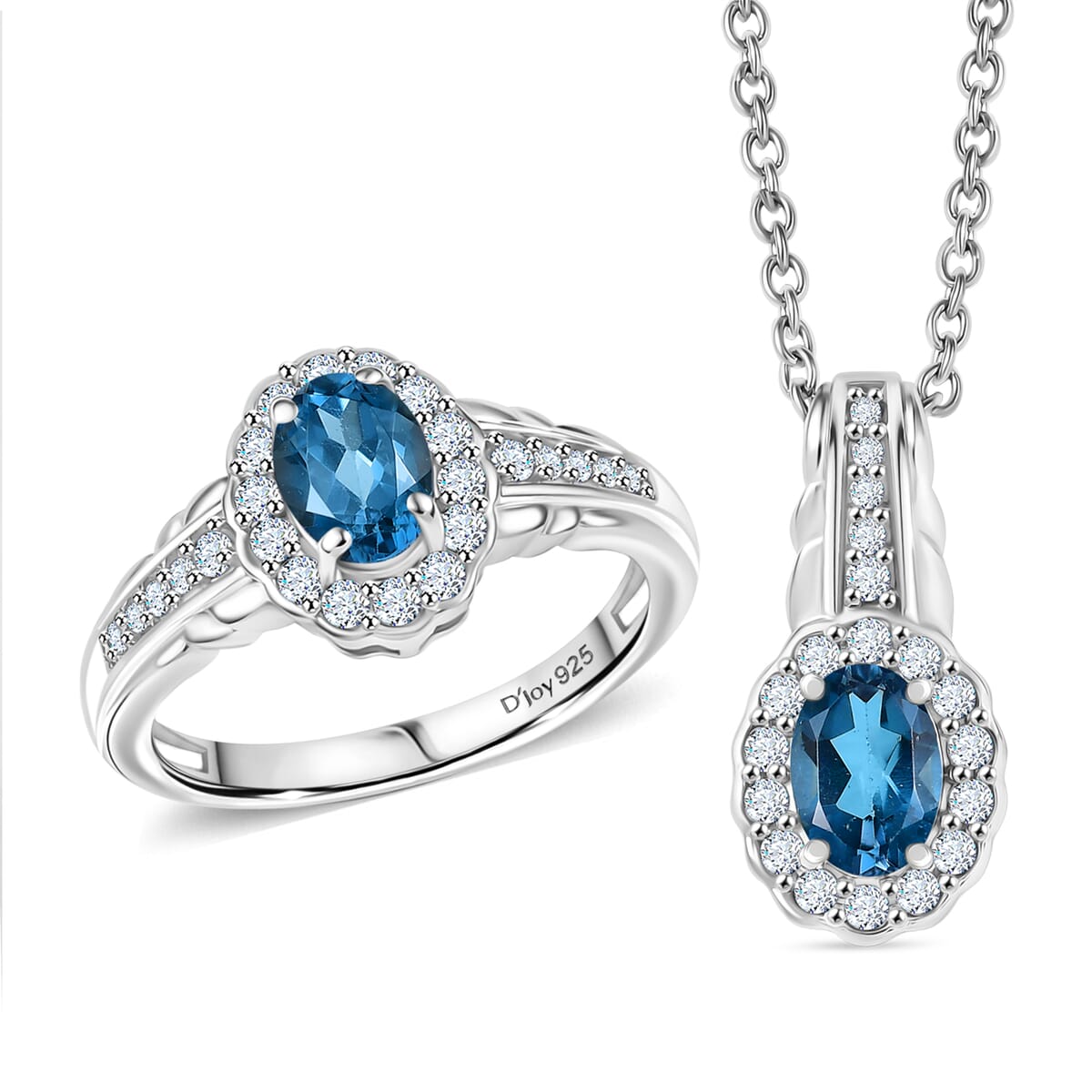 London Blue Topaz and White Zircon 2.70 ctw Waterfall Ring (Size 6.0), Pendant in Rhodium Over Sterling Silver with Stainless Steel Necklace 20 Inches image number 0