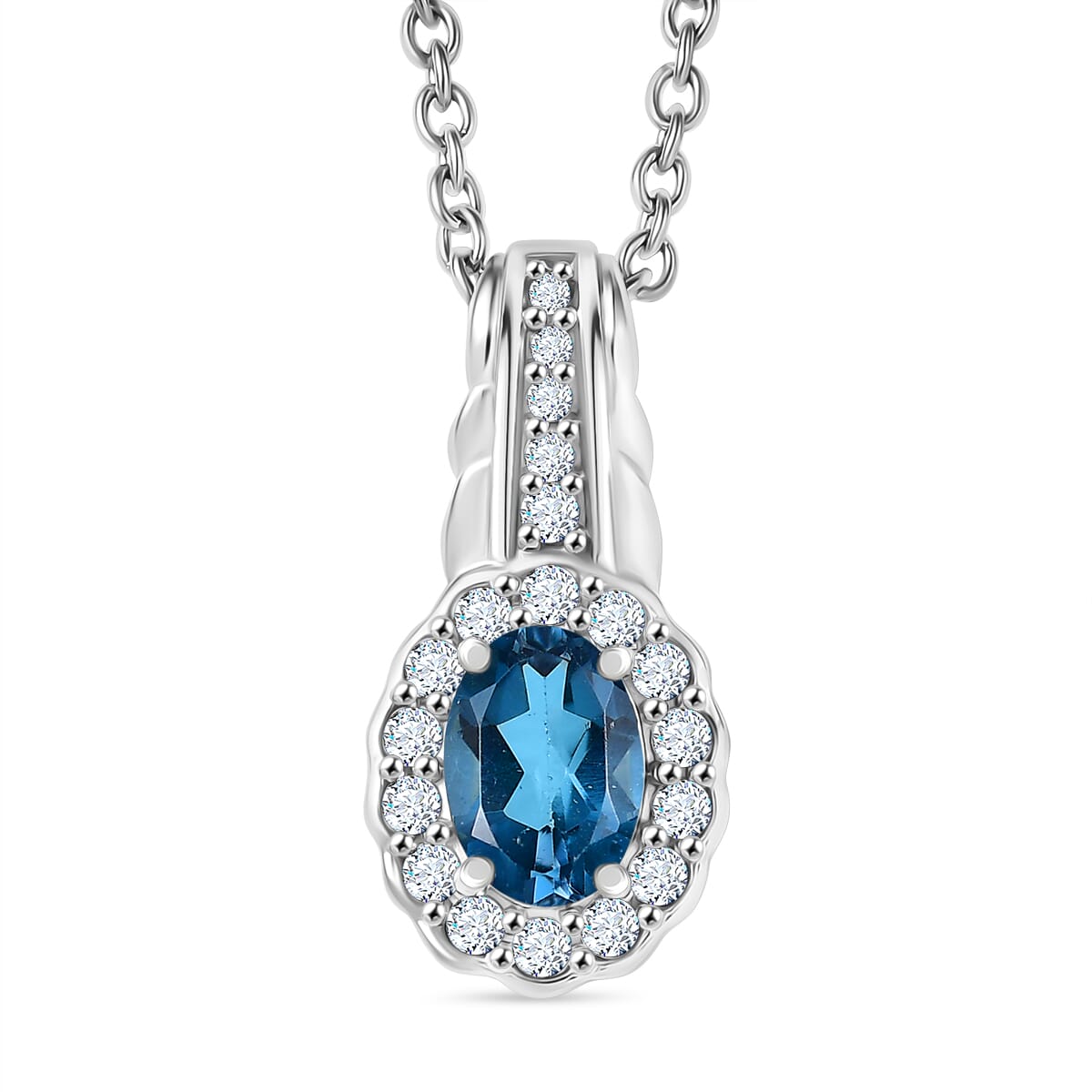 London Blue Topaz and White Zircon 2.70 ctw Waterfall Ring (Size 6.0), Pendant in Rhodium Over Sterling Silver with Stainless Steel Necklace 20 Inches image number 6