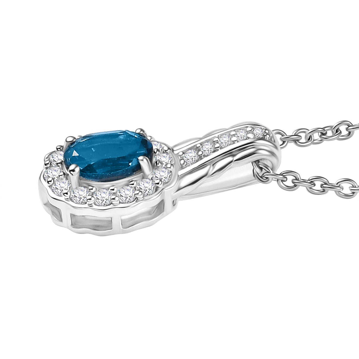 London Blue Topaz and White Zircon 2.70 ctw Waterfall Ring (Size 6.0), Pendant in Rhodium Over Sterling Silver with Stainless Steel Necklace 20 Inches image number 7