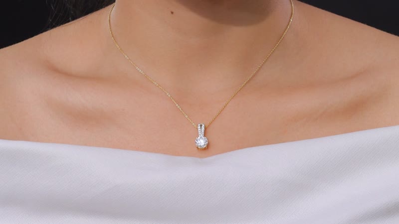 Moissanite (Rnd 8 mm) Pendant Necklace (20 Inches) in 18K Vermeil YG Over Sterling Silver 1.90 ctw