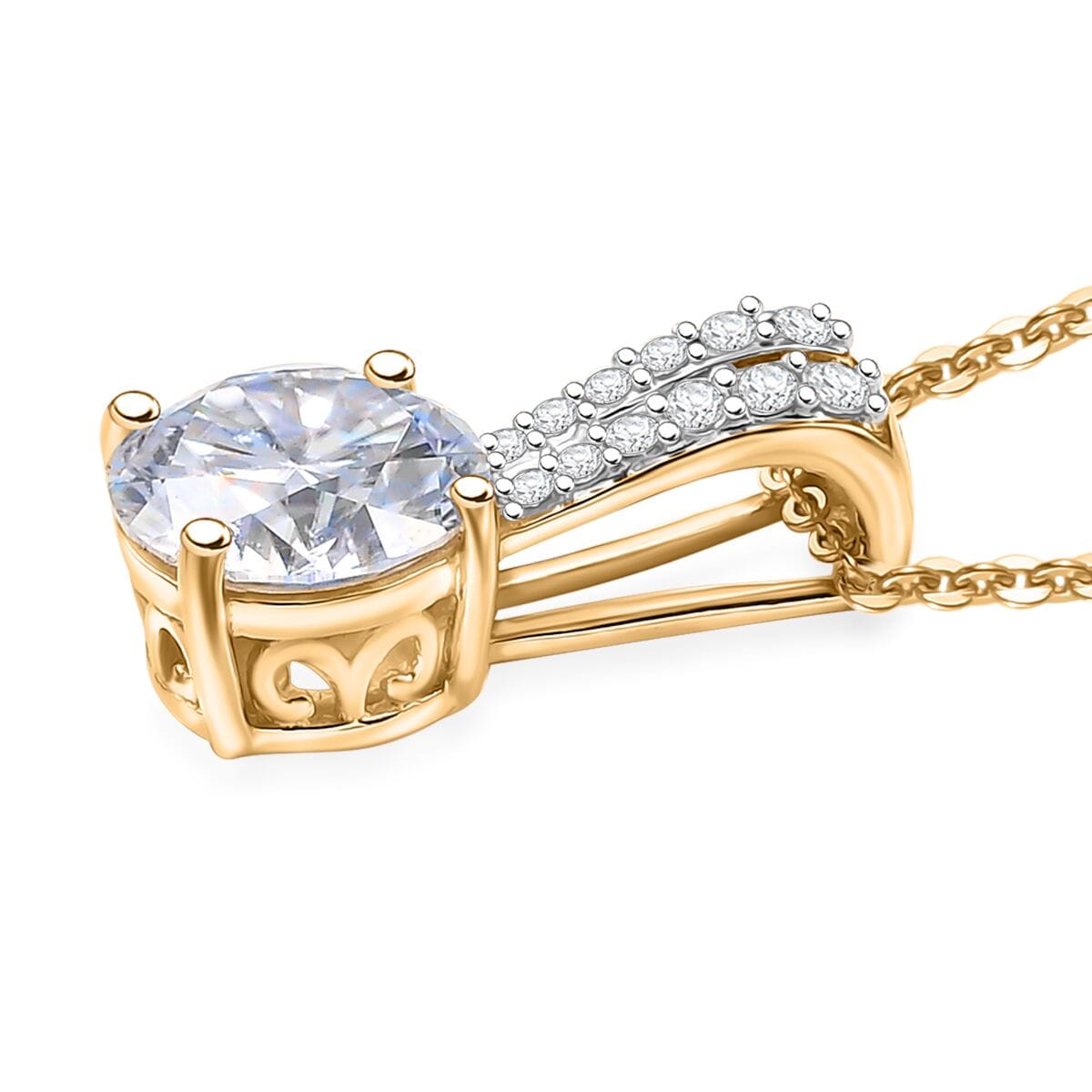 Moissanite 2.00 ctw Bow Pendant Necklace in 18K Vermeil Yellow Gold Over Sterling Silver 20 Inches image number 3