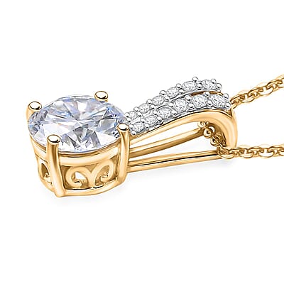Moissanite 2.00 ctw Bow Pendant Necklace in 18K Vermeil Yellow Gold Over Sterling Silver 20 Inches