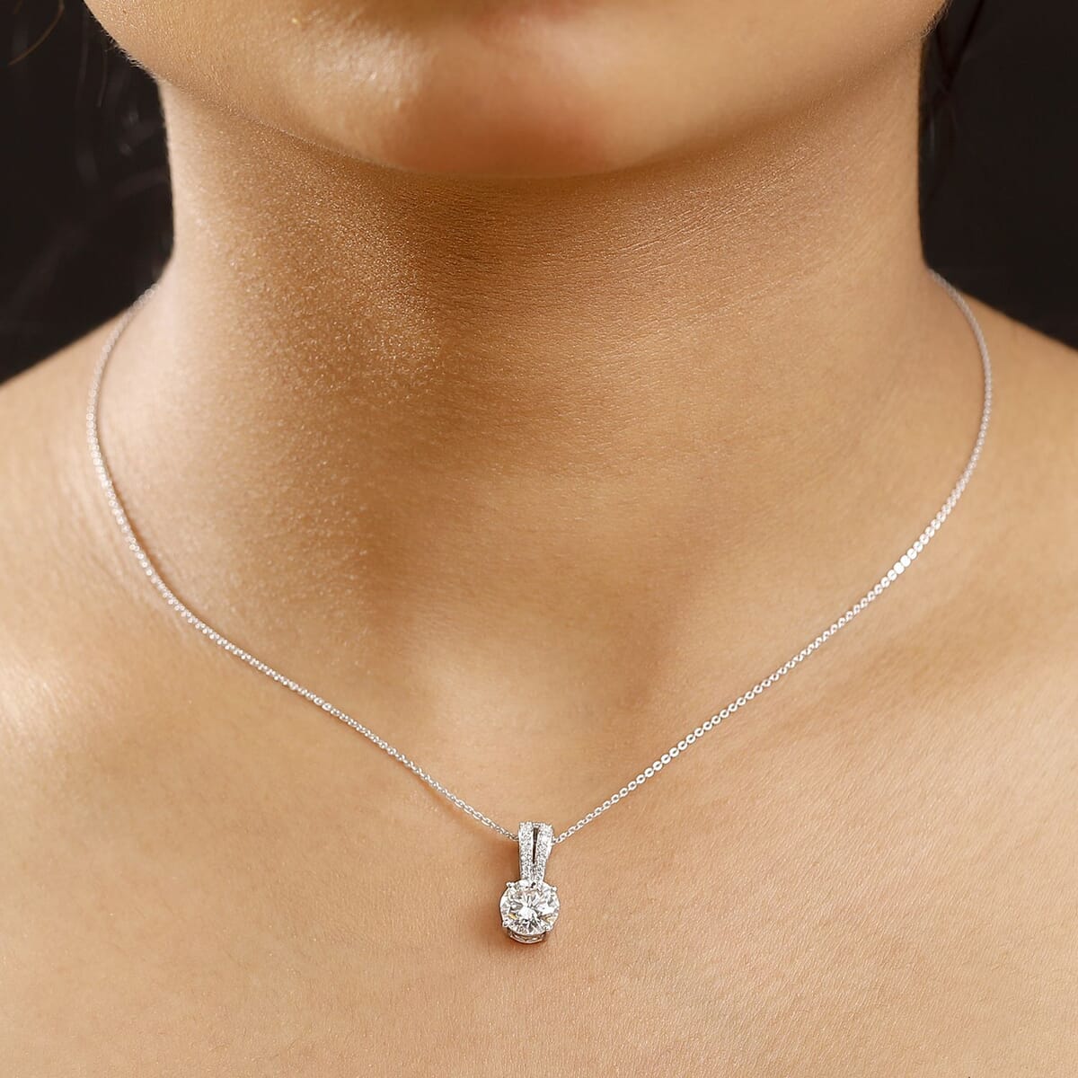 Moissanite 2.10 ctw Bow Pendant Necklace in Rhodium Over Sterling Silver 20 Inches image number 2
