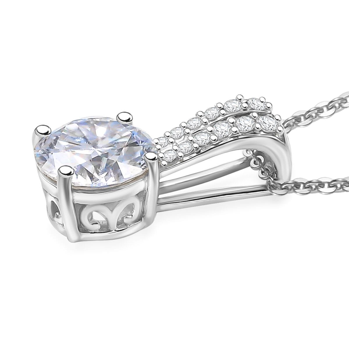 Moissanite 2.10 ctw Bow Pendant Necklace in Rhodium Over Sterling Silver 20 Inches image number 3