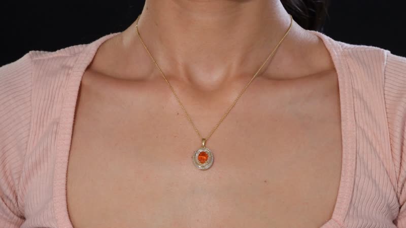 Crimson Fire Opal and Diamond 1.45 ctw Solar Flare Pendant Necklace in 18K Vermeil Yellow Gold Over Sterling Silver 20 Inches