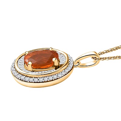 Crimson Fire Opal and Diamond 1.45 ctw Solar Flare Pendant Necklace in 18K Vermeil Yellow Gold Over Sterling Silver 20 Inches