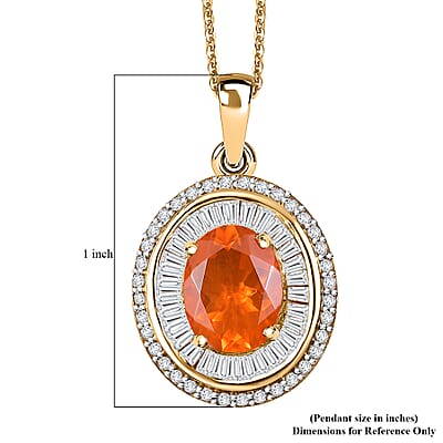 Crimson Fire Opal and Diamond 1.45 ctw Solar Flare Pendant Necklace in 18K Vermeil Yellow Gold Over Sterling Silver 20 Inches