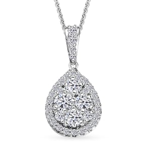 Luxuriant Lab Grown Diamond G-H SI 0.75 ctw Celestial Dewdrop Pendant Necklace in Rhodium Over Sterling Silver 20 Inches
