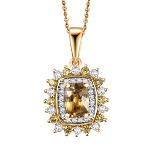 Premium Tanzania Yellow Zircon and Multi Gemstone 2.10 ctw Sunburst Serenity Pendant Necklace in 18K Vermeil Yellow Gold Over Sterling Silver 20 Inches