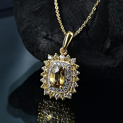 D'Joy Premium Tanzania Yellow Zircon and Multi Gemstone 2.10 ctw Sunburst Serenity Pendant Necklace in 18K Vermeil Yellow Gold Over Sterling Silver 20 Inches