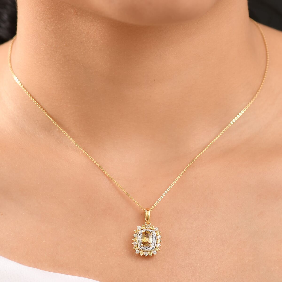 Premium Tanzania Yellow Zircon and Multi Gemstone 2.10 ctw Sunburst Serenity Pendant Necklace in 18K Vermeil Yellow Gold Over Sterling Silver 20 Inches image number 2