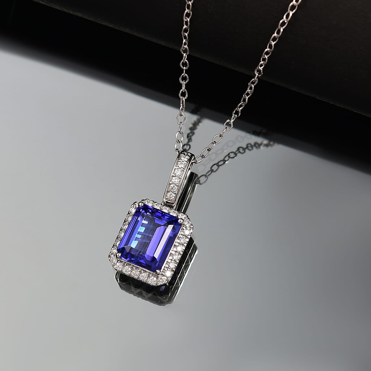 Certified & Appraised Rhapsody AAAA Tanzanite and E-F VS Diamond 4.33 ctw Pendant Necklace in 950 Platinum 20 Inches (Del. in 10-15 Days) image number 1