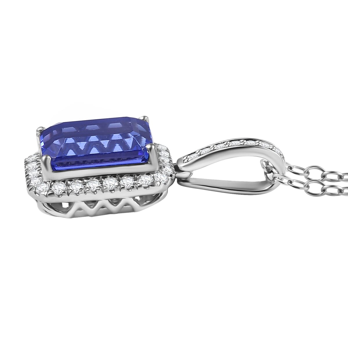 Certified & Appraised Rhapsody AAAA Tanzanite and E-F VS Diamond 4.33 ctw Pendant Necklace in 950 Platinum 20 Inches (Del. in 10-15 Days) image number 3