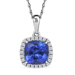 Certified & Appraised Rhapsody AAAA Tanzanite and E-F VS Diamond 2.29 ctw Halo Pendant Necklace in 950 Platinum 20 Inches (Del. in 10-15 Days)