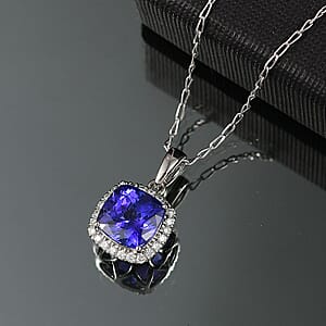 Rhapsody AAAA Tanzanite and E-F VS Diamond 2.29 ctw Halo Pendant Necklace in 950 Platinum 20 Inches