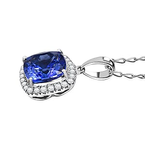 Rhapsody AAAA Tanzanite and E-F VS Diamond 2.29 ctw Halo Pendant Necklace in 950 Platinum 20 Inches