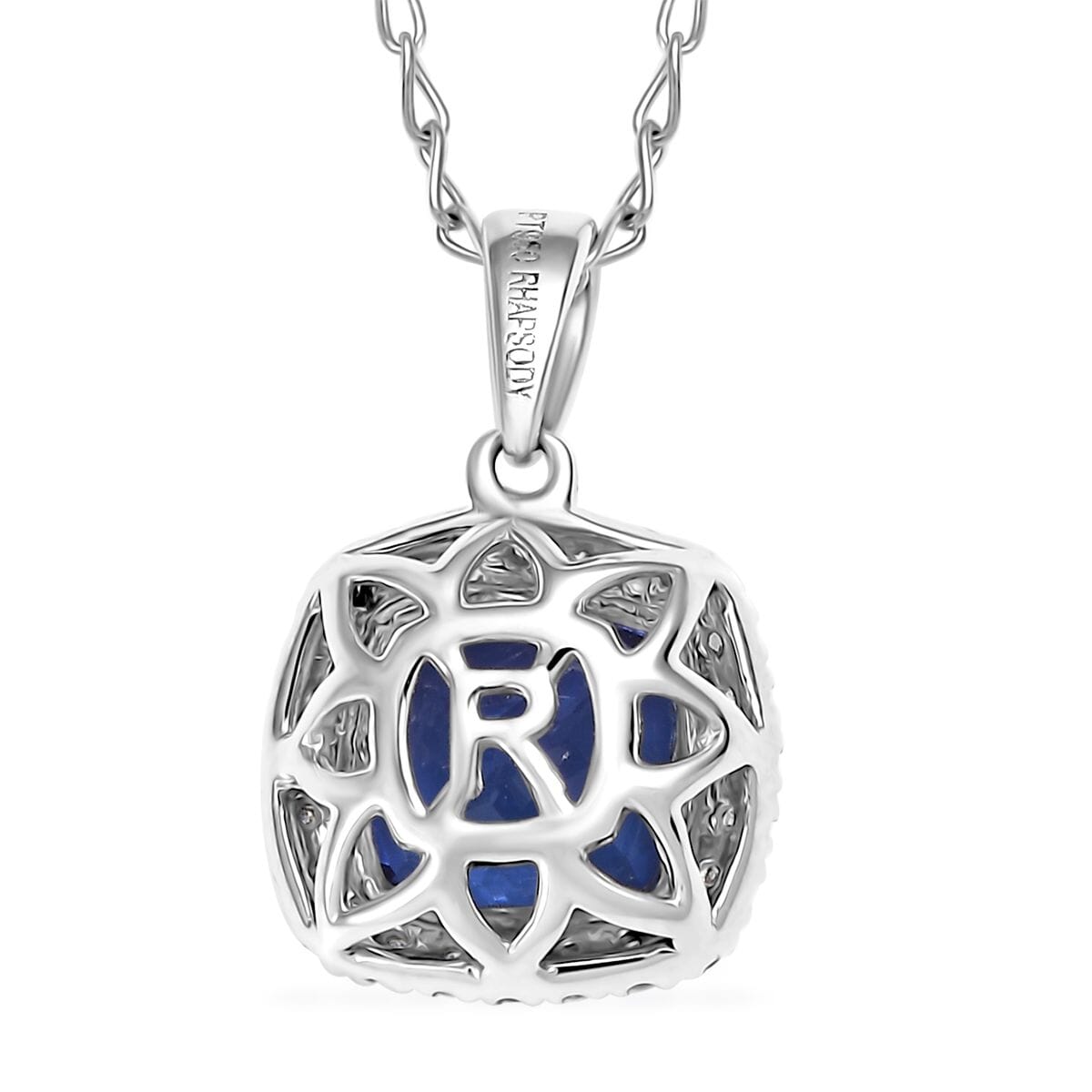 Certified & Appraised Rhapsody AAAA Tanzanite and E-F VS Diamond 2.29 ctw Halo Pendant Necklace in 950 Platinum 20 Inches (Del. in 10-15 Days) image number 4